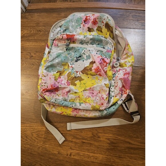 Kipling Printed Foldable Backpack Floral Flowers Large School Laptop Travel - Picture 1 of 12
